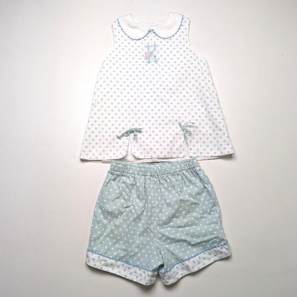 Girls Outfit Size 8 Blue Polka Dot Shorts Tank Top Monogram 'K' Boutique - Picture 1 of 6